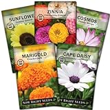 Photo Sow Right Seeds - Flower Seed Garden Collection for Planting - 5 Packets Includes Marigold, Zinnia, Sunflower, Cape Daisy, and Cosmos - Wonderful Gardening Gift, best price $10.99 ($2.20 / Count), bestseller 2024