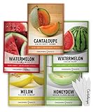 Photo Melon Fruit Seeds For Planting Home Garden 5 Variety Packs - Hales Best Cantaloupe, Crimson Sweet Watermelon, Yellow Canary Melon, Green Flesh Honeydew Melon, Sugar Baby Watermelon by Gardeners Basics, best price $10.95 ($2.19 / Count), bestseller 2024