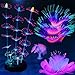 HIKTQIW 4 Pack Silicone Glowing Fish Tank Decorations Plants with Simulation Glowing Sucker Coral Sea Anemone Coral Fluorescence Lotus Leaf Coral for Aquarium Fish Tank Glow Ornaments new 2024