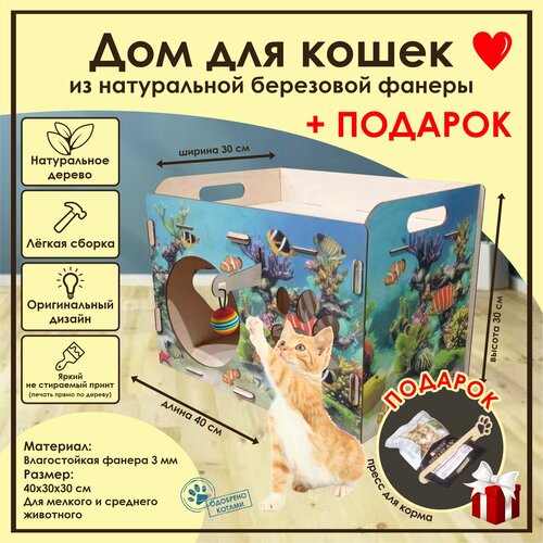 Домик для кошек Мини / Деревянный домик для кота / Лежак для кошек / Лежанка для кошки. из фанеры / Домик для животных из дерева фото