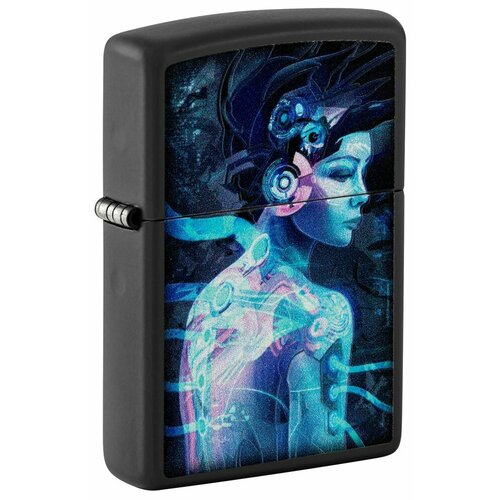 фотография Зажигалка ZIPPO Cyborg Woman с покрытием Black Light, латунь/сталь, черная, матовая 38x13x57 мм, купить за 6860р