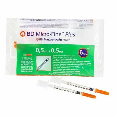 Шприцы инсулиновые BD Micro-Fine Plus 0,5 ml U-100 с несъемной иглой 31 G, 10 штук фото