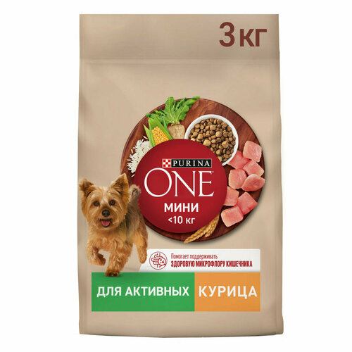 фотография Purina One Мини сухой корм для активных взрослых собак мелких пород, с высоким содержанием курицы и рисом - 3 кг, купить за 796р