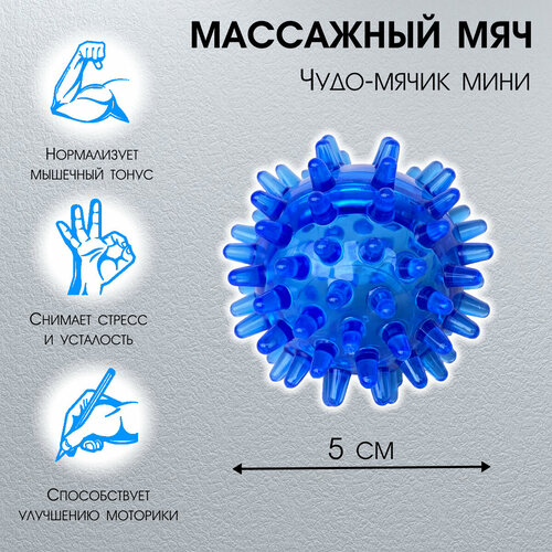 Массажный мячик для массажа тела, рук и ног Чудо мячик мини синий фото