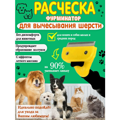 Фурминатор, для удаления подшерстка, расческа для длинношерстных собак и кошек малых и средних пород; TV-983; микс цветов фото