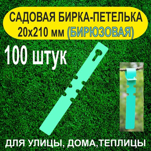 Садовая бирка-петелька 20x210 мм. 100 штук (Бирюзовая) фото