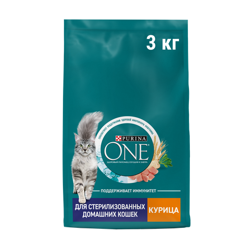 Сухой корм Purina ONE для стерилизованных домашних кошек, курица, 3 кг фото