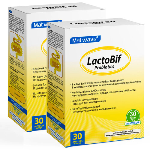 Matwave LactoBif Probiotics капс., 30 млрд КОЕ, 80 г, 30 шт., нейтральный, 2 уп. фото