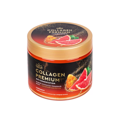 Натуральный пищевой коллаген в желе Collagen Premium с грейпфрутом и янтарной кислотой 380 гр для молодости , для суставов , для кожи волос и ногтей фото