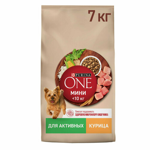 фотография Purina One Мини сухой корм для активных взрослых собак мелких пород, с высоким содержанием курицы и рисом - 7 кг, купить за 1727р