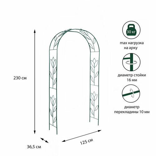 Greengo Арка садовая, разборная, 230 × 125 × 36.5 см, металл, зелёная, «Тюльпан» фото
