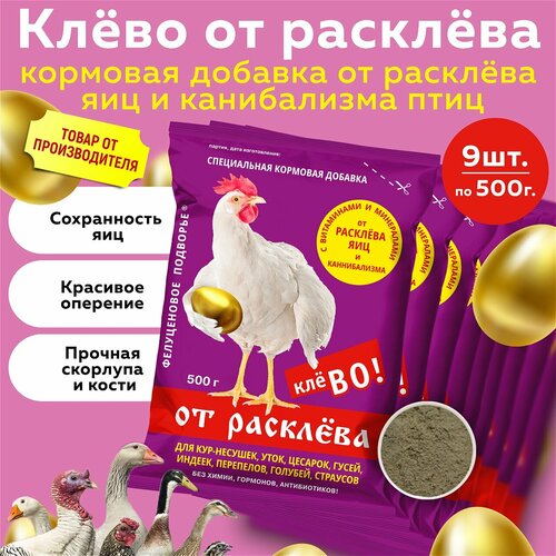 Комплект Кормовая добавка Клево от расклева для кур несушек, индеек, гусей, уток, 500г , 9 шт фото