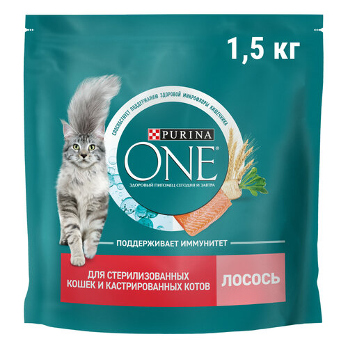 фотография Сухой корм Purina ONE® для стерилизованных кошек и кастрированных котов c лососем 1,5 кг, купить за 809р