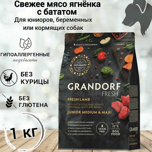 фотография Сухой корм для собак Grandorf Fresh JUNIOR MED&MAXI Lamb&Sweet Potato (Свежее мясо ягненка с бататом для юниоров средних и крупных пород) 1 кг., купить за 1750р