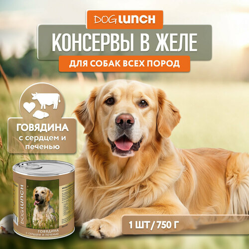 фотография Влажный корм для собак Dog Lunch говядина, сердце, печень 1 уп. х 1 шт. х 750 г, купить за 244р