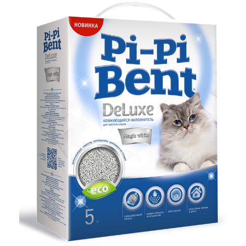 Комкующийся наполнитель для кошачьих туалетов Pi-Pi Bent DeLuxe Magic white, 5 л фото