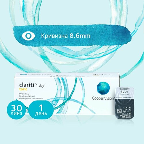 Контактные линзы CooperVision Clariti 1 day toric., 30 шт., R 8,6, D +3, CYL: -1,25, AХ: 160, ADD: +1.00 D, прозрачный, 1 уп. фото