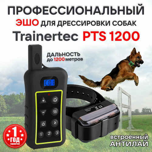 Электронный ошейник Trainertec PTS1200, длина ошейника 65 см, обхват шеи 65 см, черный фото