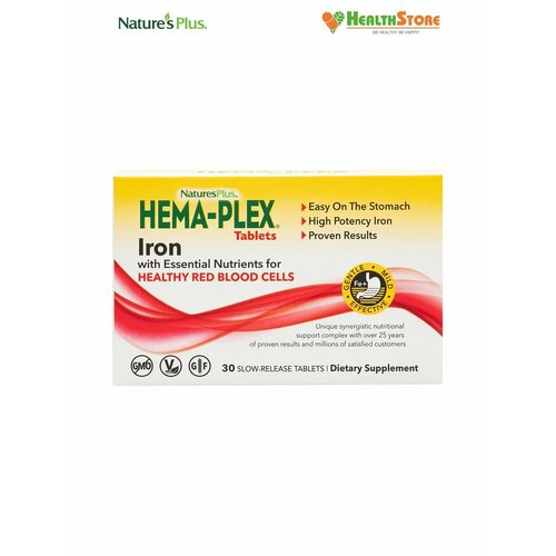 NaturesPlus HEMA-PLEX Iron Tablets Box 30 таблеток. Хелатное железо, хемаплекс 30 фото