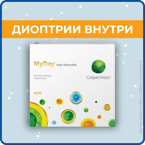 Контактные линзы CooperVision MyDay daily disposable, 90 шт., R 8,4, D -12, прозрачный, 1 уп. фото