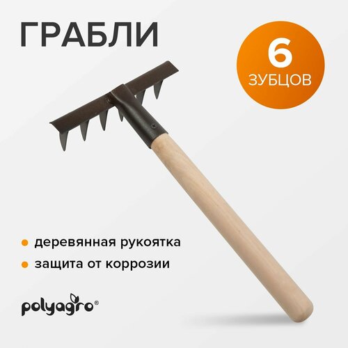 Грабли садовые штыревые витые стальные, с деревянным черенком, Polyagro фото