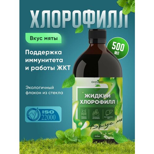 Хлорофилл жидкий OnHand Health, для очищения организма, антиоксидант, детоксикации и укрепления иммунитета, мятный фото