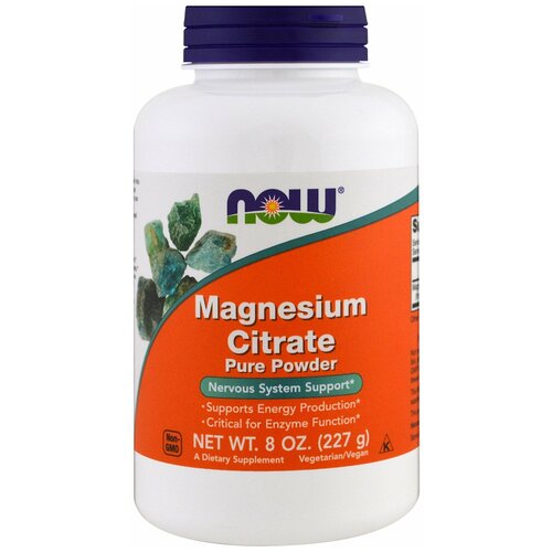 Порошок NOW Magnesium Citrate Pure Powder, 227 г, 220 мл фото