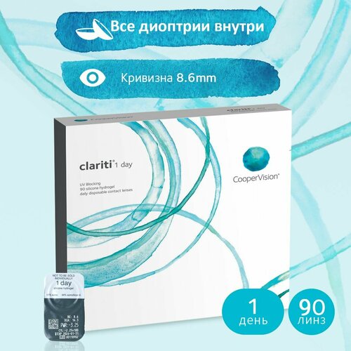 фотография Контактные линзы CooperVision Clariti 1 day, 90 шт., R 8,6, D -2,5, 1 уп., купить за 4620р