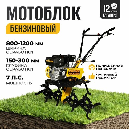 Мотоблок садовый/ Культиватор бензиновый Partner for Garden EXPERT-70/3P (7 л. с,3 вперед / 1 назад, чугунный редуктор) фото