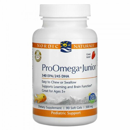 Nordic Naturals, ProOmega Junior, со вкусом клубники, 500 мг, 90 капсул (250 мг в 1 капсуле) фото