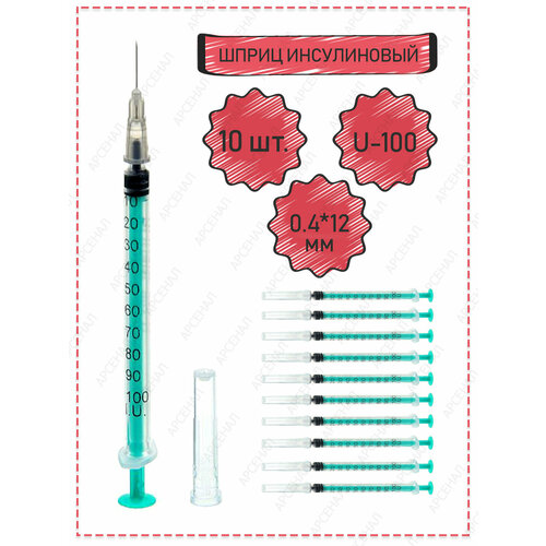 фотография Шприц инсулиновый 1 мл трехдетальный стерильный, 10 штук, купить за 176р