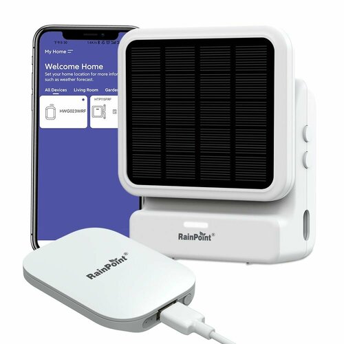 фотография Комплект для полива Rainpoint Solar, Wi-Fi, белый/светло-серый, длина шланга 10м, купить за 8499р