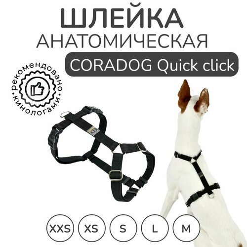 Шлейка прогулочная анатомическая для мелких пород собак и кошек, CORADOG Quick click, размер XXS, цвет черный фото