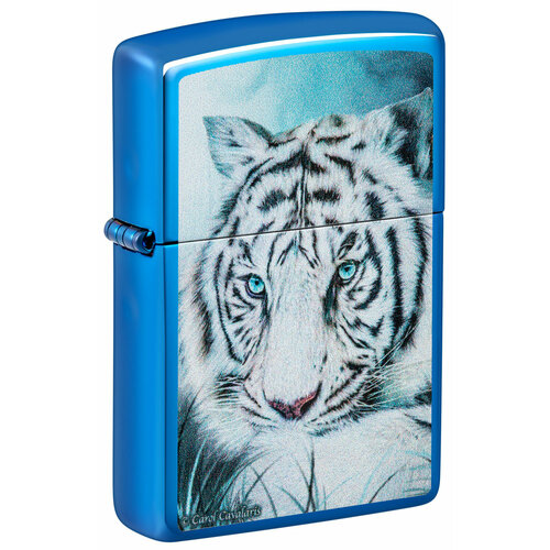 Зажигалка ZIPPO White Tiger с покрытием High Polish Blue, латунь/сталь, синяя, 38x13x57 мм фото