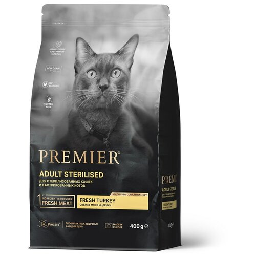 Сухой корм для кошек Premier cat Turkey STERILISED (Свежее мясо индейки для кошек) 400 г. фото