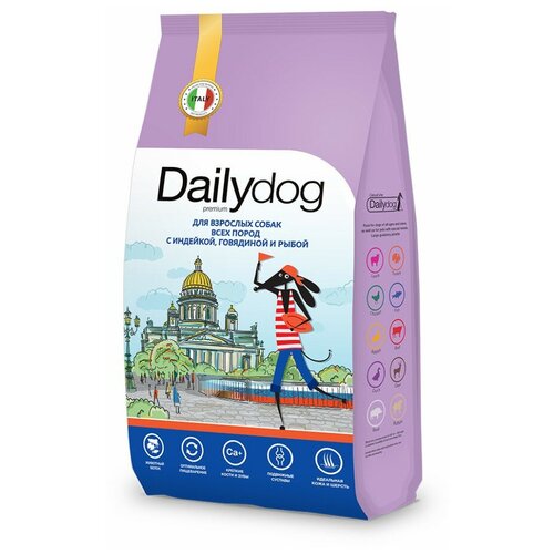 фотография Dailydog Casual Line - Сухой корм для взрослых собак всех пород, с Индейкой, Говядиной и Рыбой (12 кг), купить за 4725р