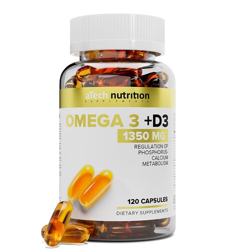 фотография Капсулы aTech Nutrition Omega 3 + D3, 1.4 г, 120 шт., купить за 902р