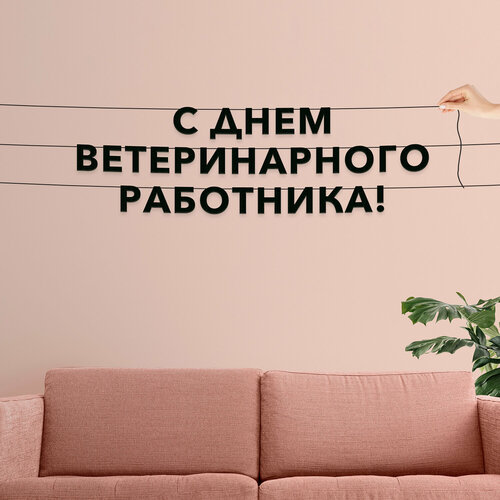 фотография Бумажная гирлянда на стену, праздничная - “С днем ветеринарного работника“, гирлянда буквенная., купить за 603р