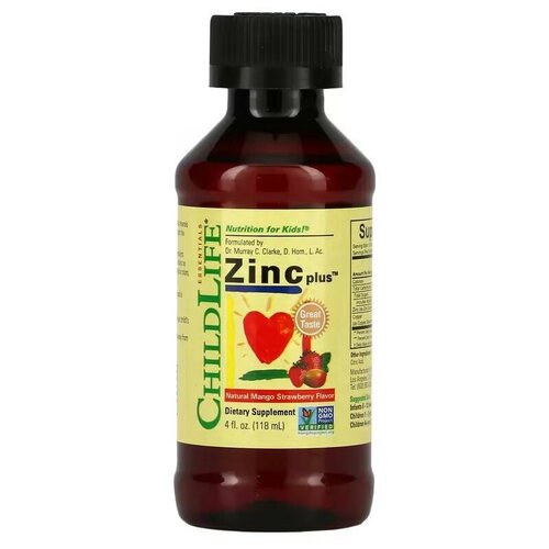 ChildLife Essentials Zinc Plus р-р д/вн. приема фл., 118 мл, 270 г, манго, клубника фото