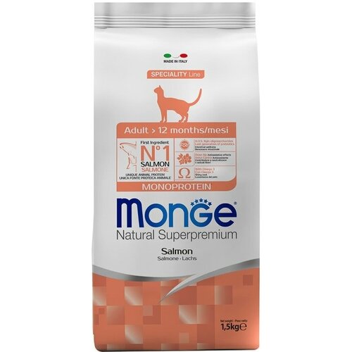 Сухой корм для кошек Monge SL Monoprotein Adult Salmon с лососем 1.5кг фото