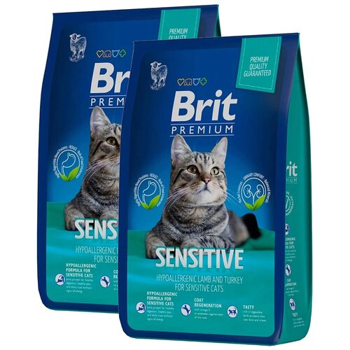 Сухой корм для кошек Brit Premium Sensitive с чувствительным пищеварением, гипоаллергенный, с ягненком и индейкой 2 шт. х 2000 г фото