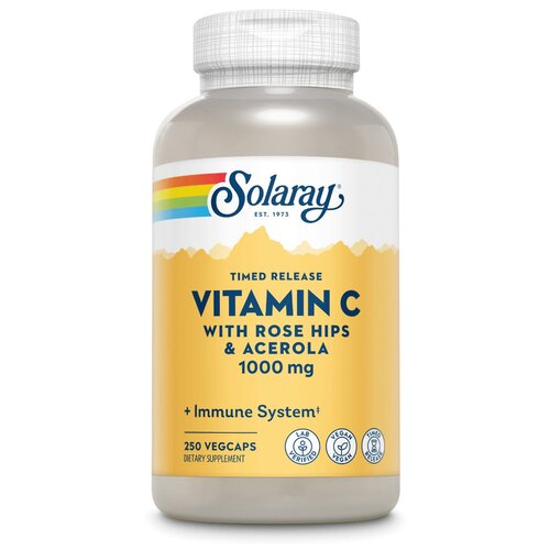 фотография Капсулы Solaray Vitamin C Timed Release with Rose Hips & Acerola, 360 г, 1000 мг, 250 шт., купить за 5740р