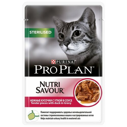 Влажный корм для стерилизованных кошек и кастрированных котов Pro Plan Nutri savour, с уткой 18 шт. х 85 г (кусочки в соусе) фото