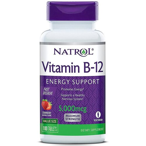 Vitamin B-12 таб., 5000 мкг, 120 мл, 80 г, 100 шт., клубника фото