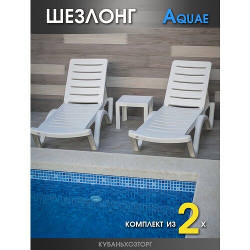 Шезлонг пластиковый Комплект из 2-х штук. Elfplast AQUA 187х60х31 см / лежаки и шезлонги / для дачи пляжа. Белый фото