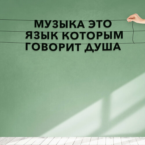 Надпись на стену, Цитата Джимми Хендрикс - “Музыка это язык, которым говорит душа“, черная текстовая растяжка. фото