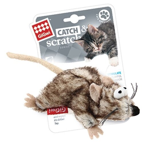 Игрушка  для кошек   GiGwi Catch & Scratch Мышка (75383),  бежевый/коричневый, 1шт. фото