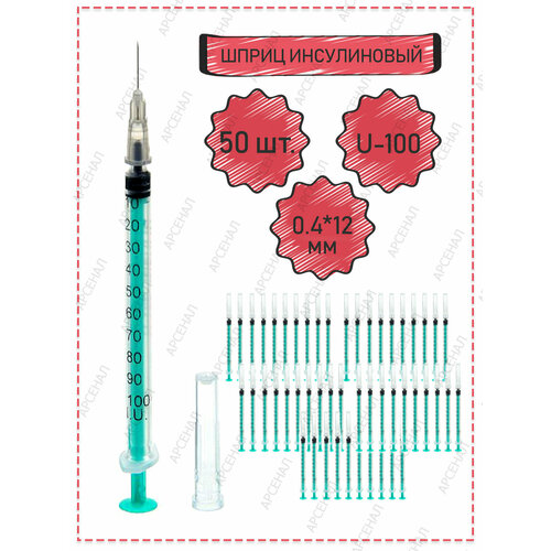 фотография Шприц инсулиновый 1 мл трехдетальный стерильный, 50 штук, купить за 290р