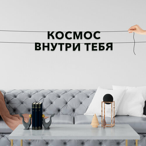 Гирлянда из букв, интерьерная интерьерная - “Космос внутри тебя“, черная текстовая растяжка. фото