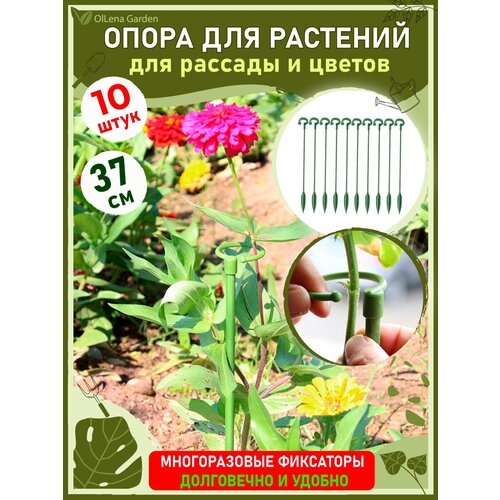 OlLena Garden / Опора для растений с кольцом и наконечником, набор пластиковых колышков с кольцом, 37см / 10 шт. фото